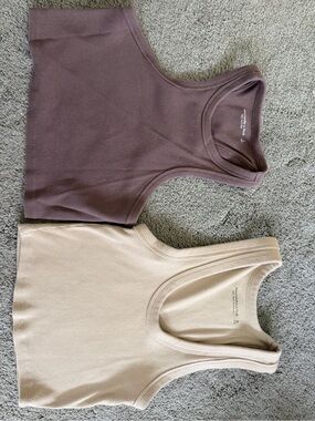 Ribbed Tank Crop Top Duo - Mauve and Beige